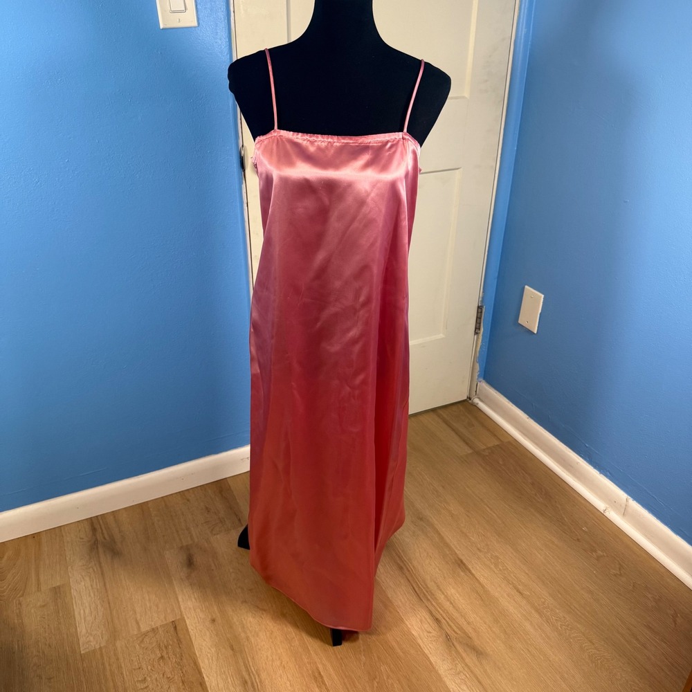 Pink Satin Princess Costume Dress Spaghetti Strap Maxi Slip Gown